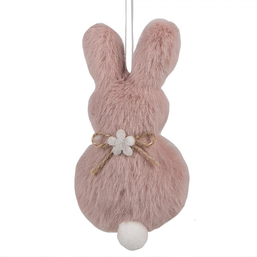 Růžový plyšový závěsný velikonoční králíček s kytičkou Magiccal - 6*2*11 cm