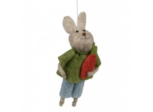 Šedý plstěný závěsný králíček s mrkvičkou Magiccal - 5*2*11 cm