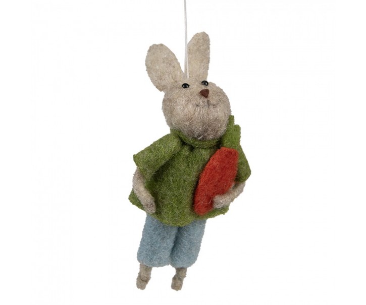 Šedý plstěný závěsný králíček s mrkvičkou Magiccal - 5*2*11 cm
