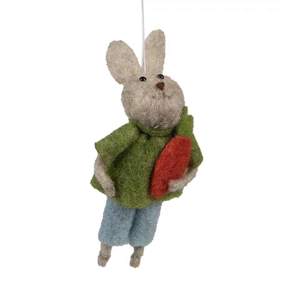 Šedý plstěný závěsný králíček s mrkvičkou Magiccal - 5*2*11 cm Clayre & Eef