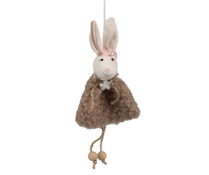 Závěsný velikonoční králíček s hnědými šaty Magiccal - 8*3*16 cm