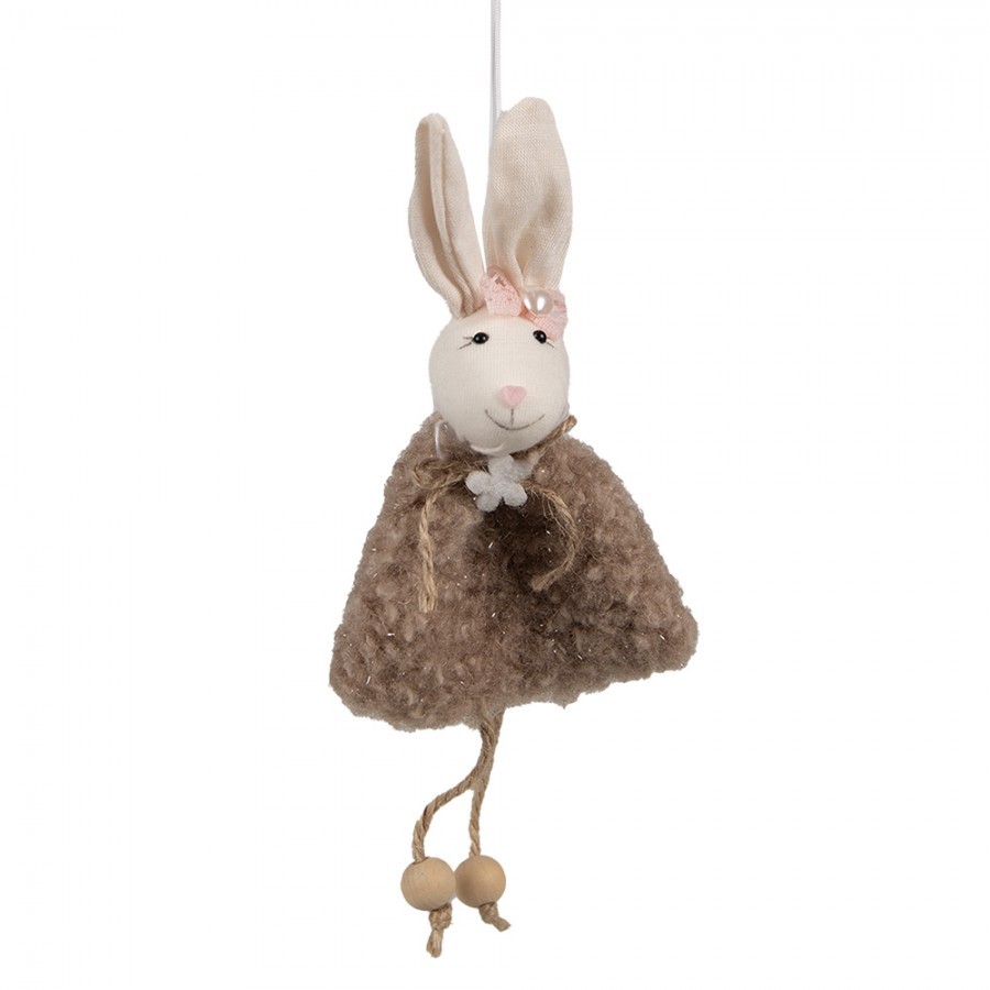 Závěsný velikonoční králíček s hnědými šaty Magiccal - 8*3*16 cm Clayre & Eef