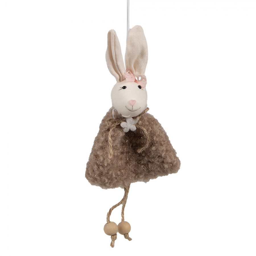 Závěsný velikonoční králíček s hnědými šaty Magiccal - 8*3*16 cm