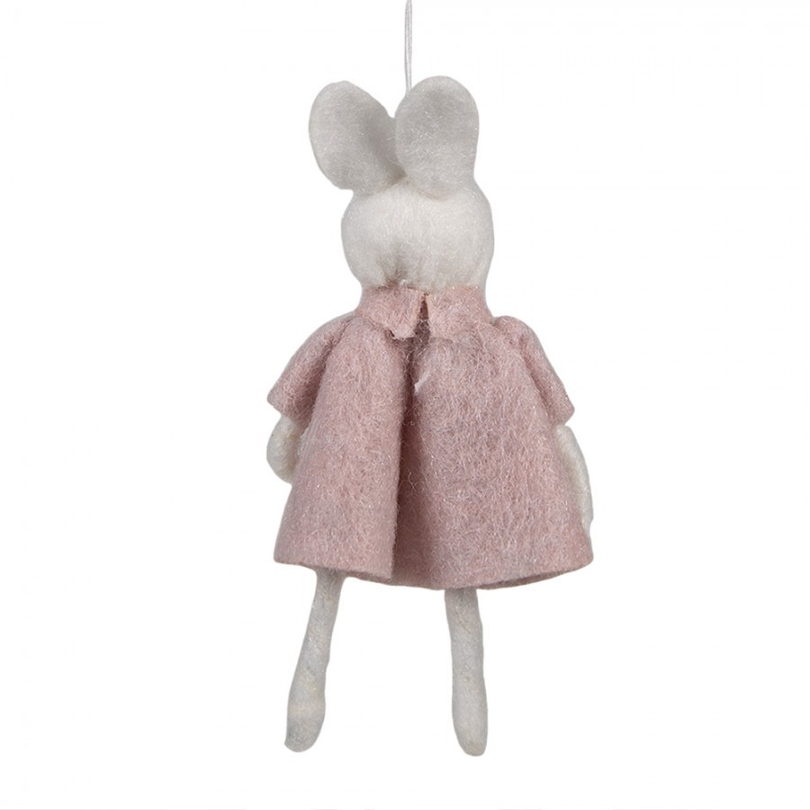 Růžový plstěný závěsný velikonoční králíček s kytičkou Magiccal - 6*3*13 cm