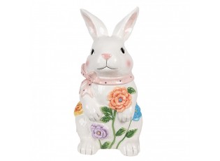 Bílá keramická úložná nádoba králík s květy - 16*15*29 cm