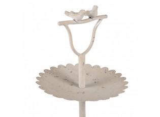 Béžový antik dekorační 2-patrový stojan s ptáčky - Ø 32*51 cm