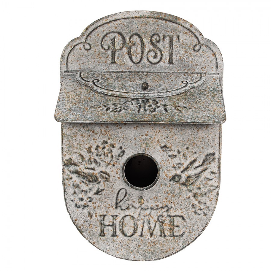 Šedá poštovní schránka ve tvaru ptačí budky Post s ptáčky - 27*11*41 cm Clayre & Eef