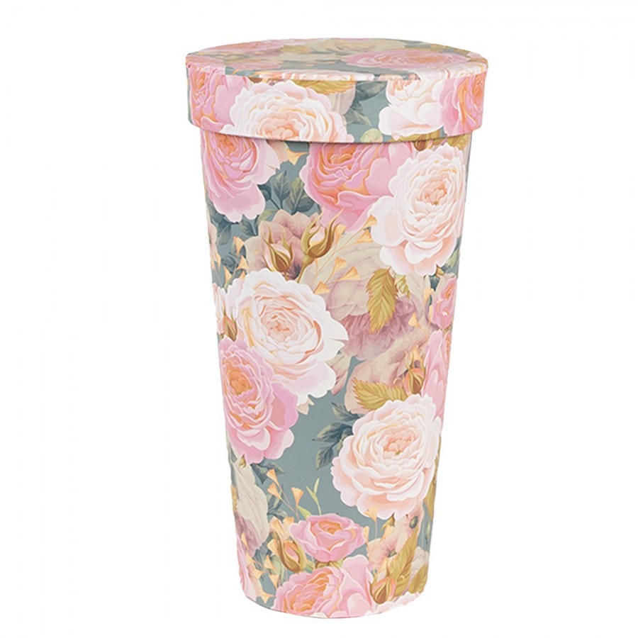 Papírový úložný box s květinami - Ø 9*18 cm 