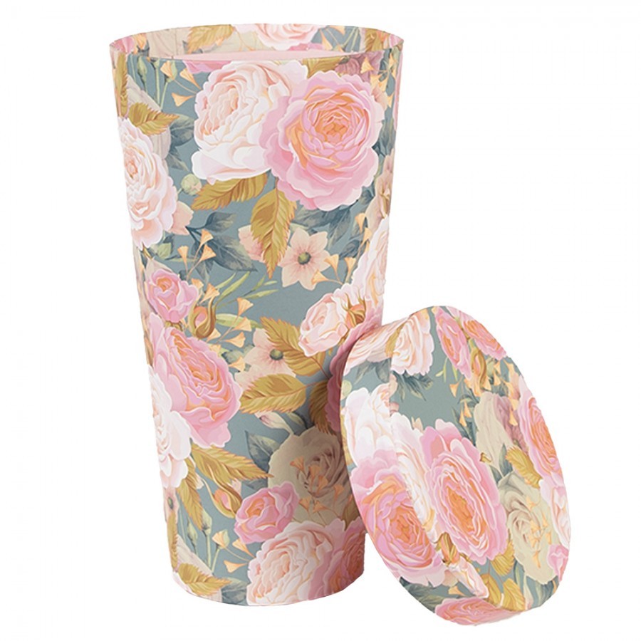 Papírový úložný box s květinami - Ø 9*18 cm 