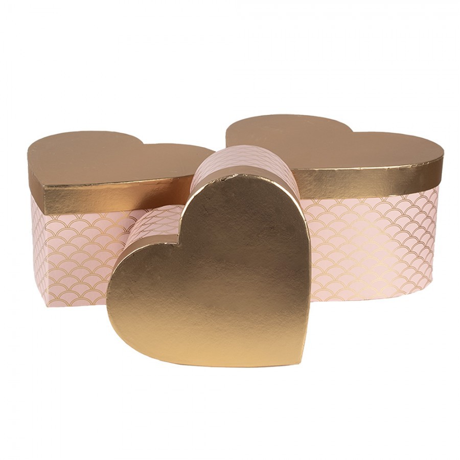 Set 3ks růžovo-zlatý úložný box ve tvaru srdce - 27*24*15 / 24*21*14 / 21*19*12 cm