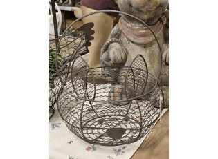 Hnědý drátěný dekorační košík králík Bunny - Ø 20*12 cm 