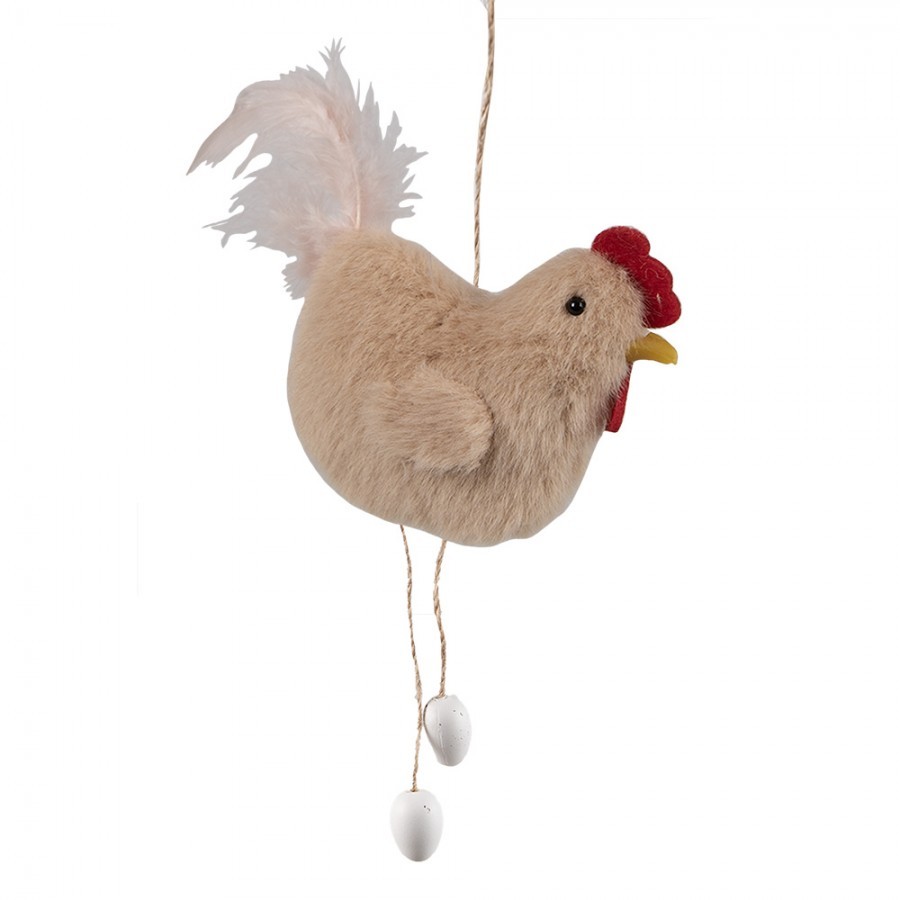 Hnědá plyšová závěsná velikonoční slepička s vajíčky Magiccal - 10*3*18 cm