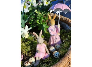 Dekorace králičí slečna v růžovém s deštníkem - 11*11*28 cm