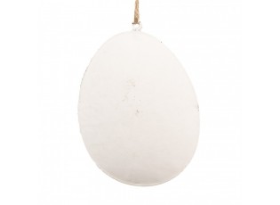 ﻿Bílé antik plechové závěsné vajíčko s kytičkama I - 10*2*8 cm