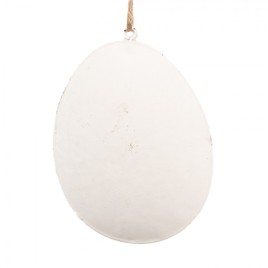 Bílé antik plechové závěsné vajíčko s kytičkama I - 10*2*8 cm
