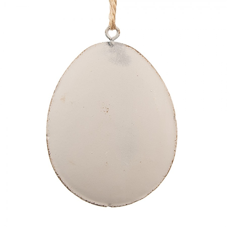 Béžové antik plechové závěsné vajíčko se zlatými srdíčky - 8*1*6 cm