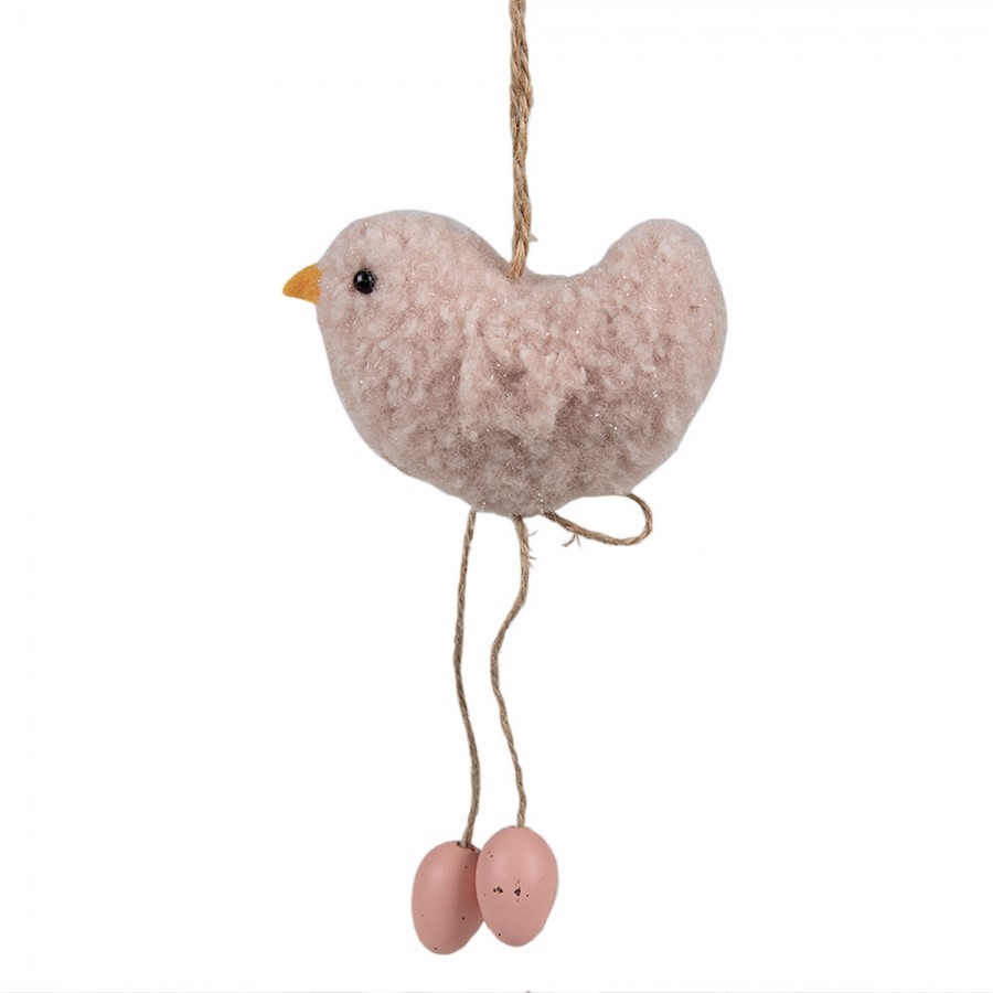 Růžový plyšový závěsný ptáček s vajíčky Magiccal - 10*3*14 cm