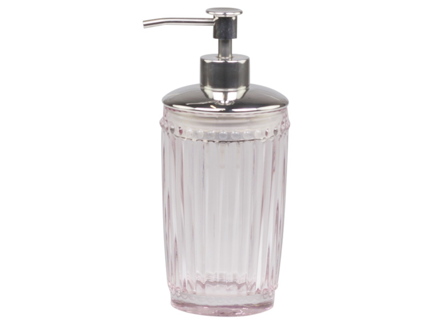 Růžový skleněný dávkovač mýdla se stříbrnou pumpičkou - Ø 8*19 cm Chic Antique