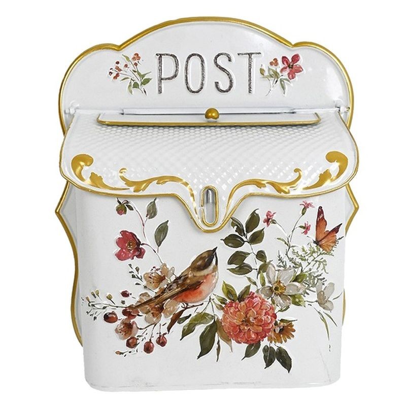Levně Bílá antik poštovní schránka s ptáčky Post - 27*12*31cm 6Y5512