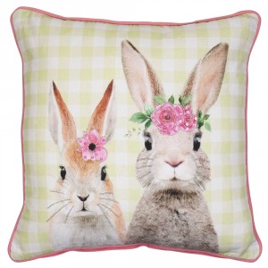 Zelený károvaný polštář s králíčky Rabbio - 45*15*45cm