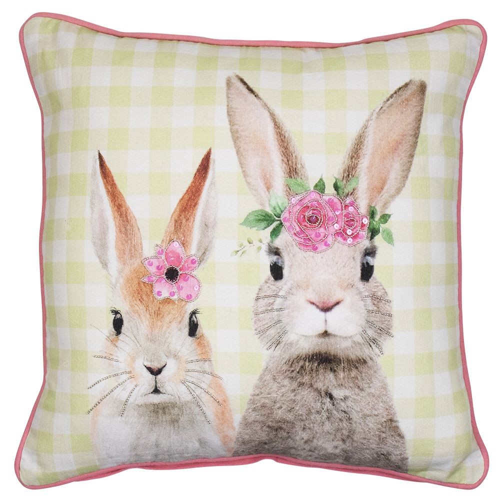 Zelený károvaný polštář s králíčky Rabbio - 45*15*45cm