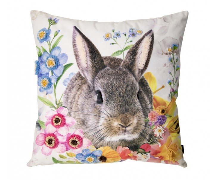 Bílý polštář s králíčkem a květy Fleury Rabbit - 45*10*45cm