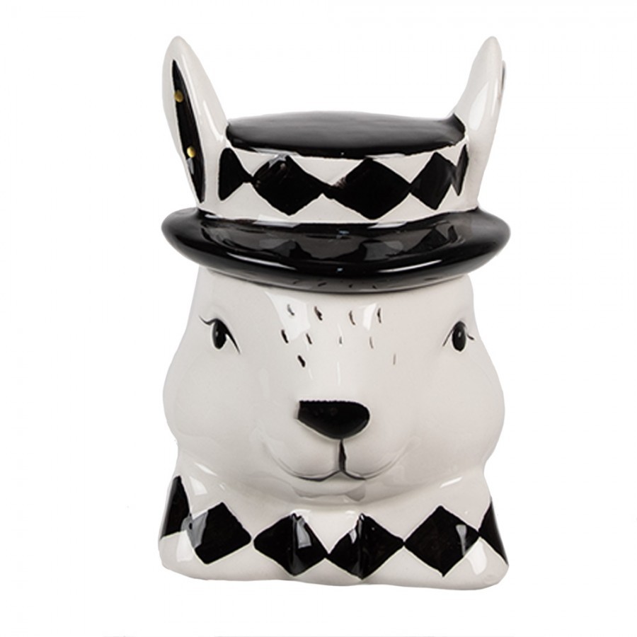 Černobílá keramická dóza Black&White Bunny - 9*8*11 cm Clayre & Eef