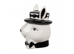 Černobílá keramická dóza Black&White Bunny - 9*8*11 cm