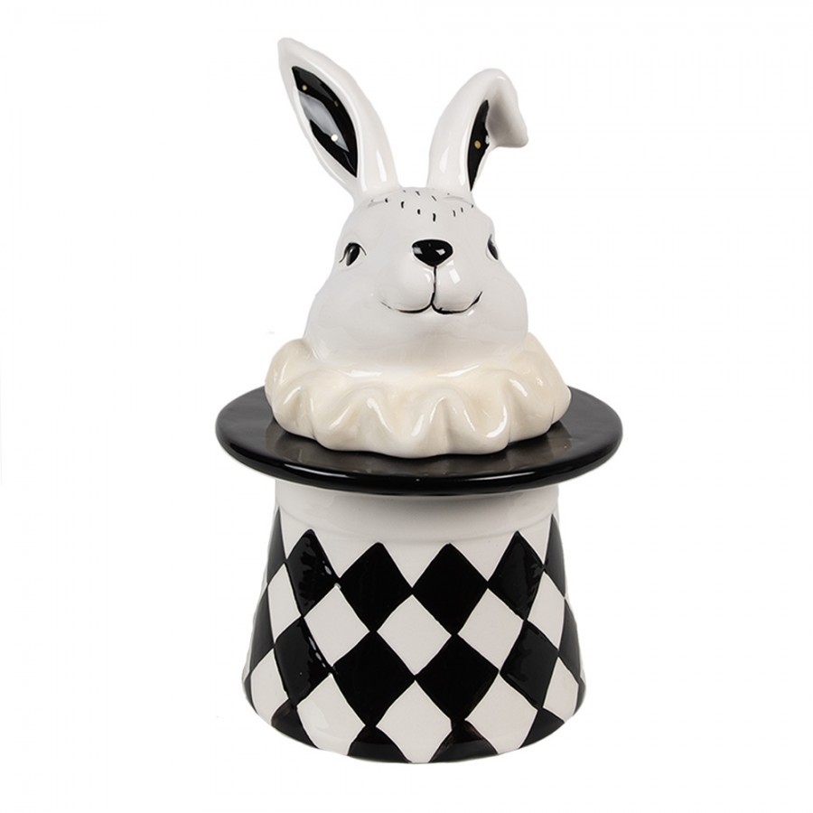 Černobílá keramická dóza Black&White Bunny - 13*13*20 cm CBVO