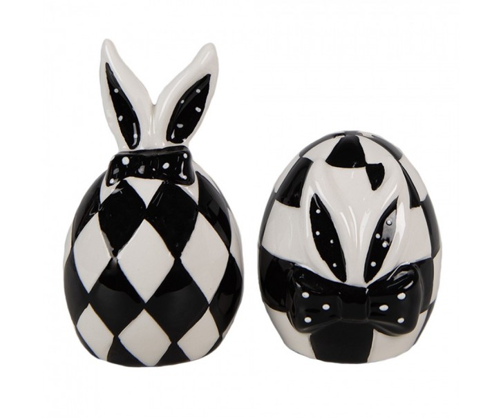 Černobílá keramická slánka a pepřenka Black&White Bunny - Ø 5x9 cm/ Ø 5x7 cm