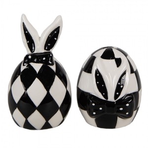 Černobílá keramická slánka a pepřenka Black&White Bunny - Ø 5x9 cm/ Ø 5x7 cm