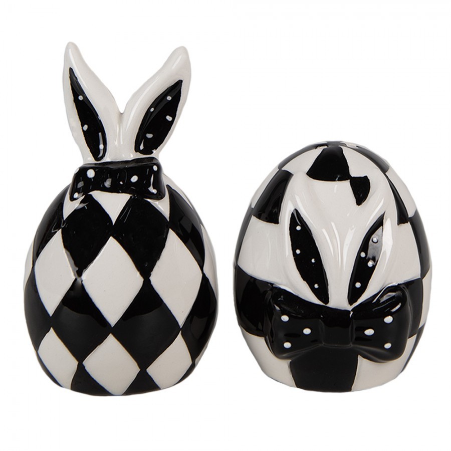 Levně Černobílá keramická slánka a pepřenka Black&White Bunny - Ø 5x9 cm/ Ø 5x7 cm CBST
