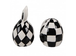 Černobílá keramická slánka a pepřenka Black&White Bunny - Ø 5x9 cm/ Ø 5x7 cm