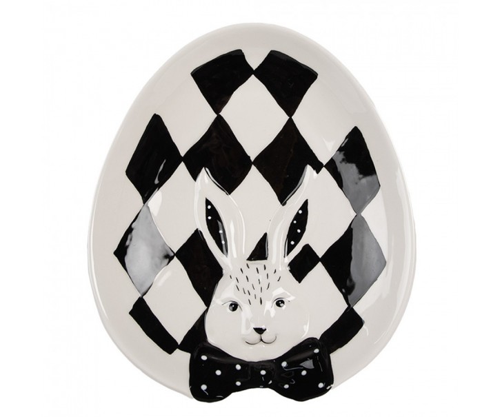 Černobílý keramický dezertní talířek Black&White Bunny - 21*18*4 cm