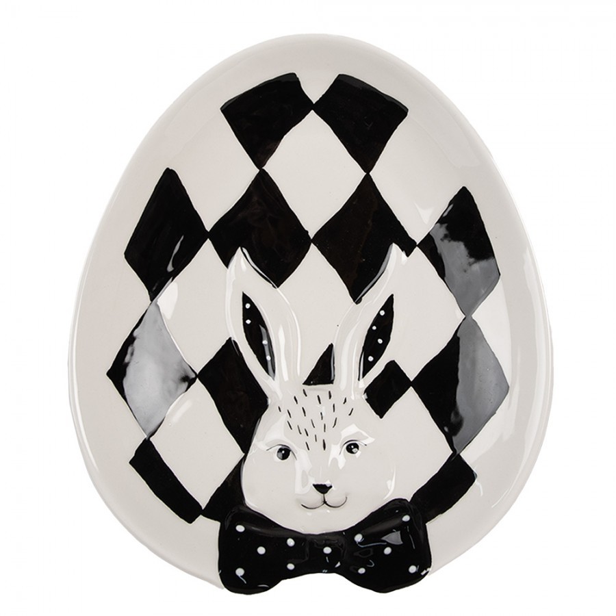 Černobílý keramický dezertní talířek Black&White Bunny - 21*18*4 cm Clayre & Eef