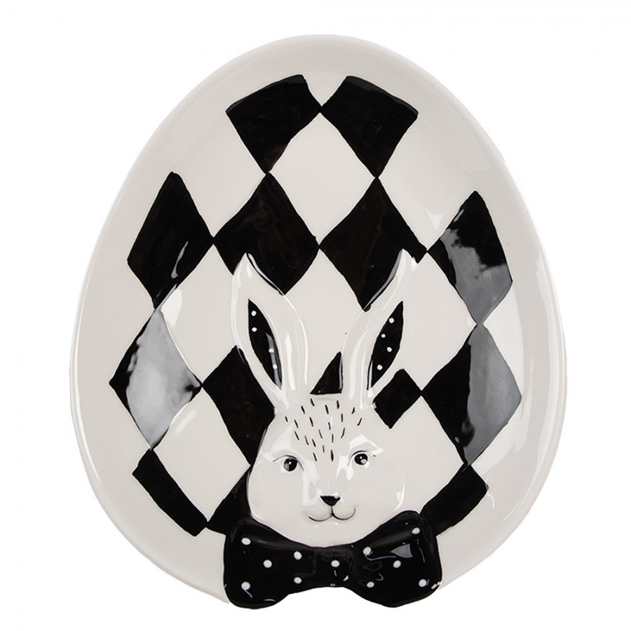 Černobílý keramický dezertní talířek Black&White Bunny - 21*18*4 cm