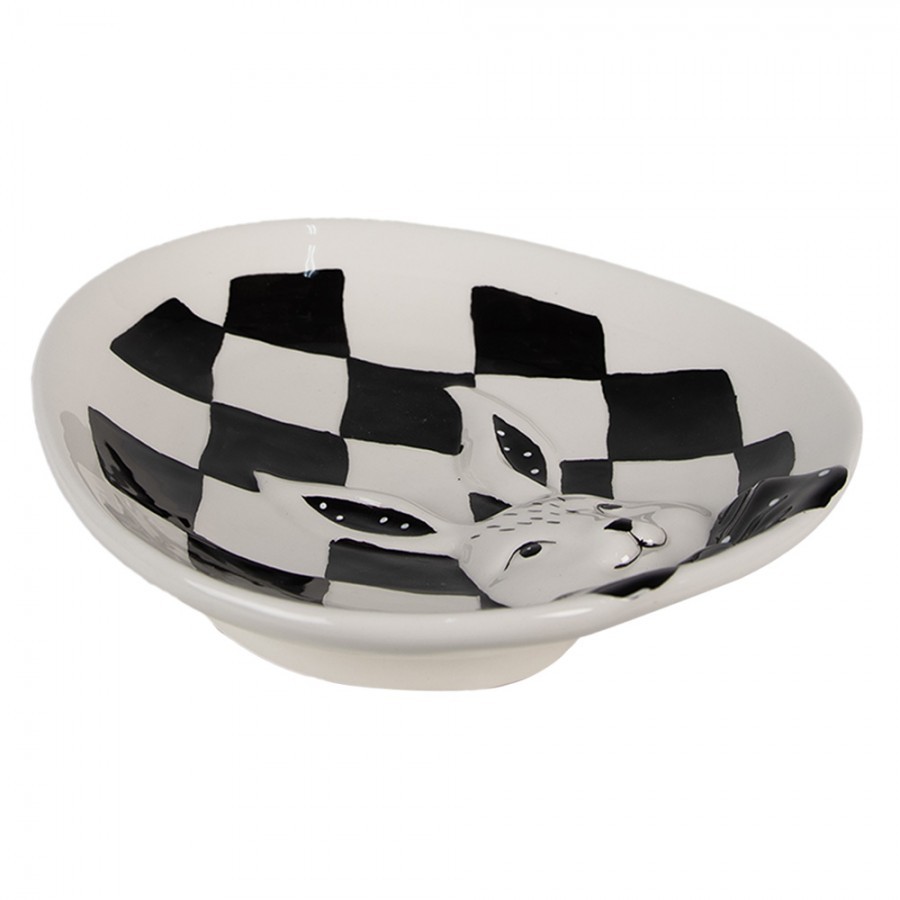 Černobílý keramický dezertní talířek Black&White Bunny - 21*18*4 cm