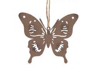 Hnědá antik kovová závěsná dekorace motýl - 10*9 cm