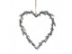 Šedý kovový ozdobný závěs srdce s květy - 20*1*20 cm