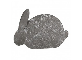 Šedá antik plechová figurka králík s květy - 16*4*11 cm