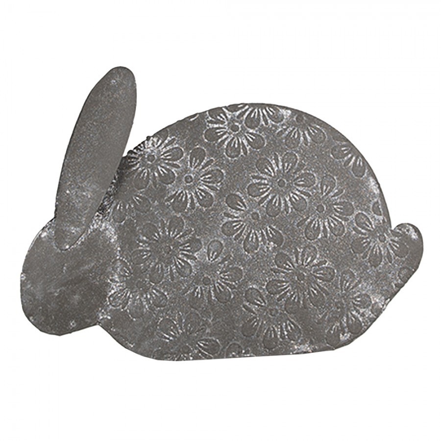 Šedá antik plechová figurka králík s květy - 16*4*11 cm