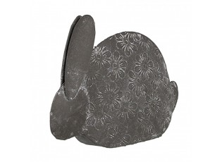 Šedá antik plechová figurka králík s květy - 16*4*11 cm