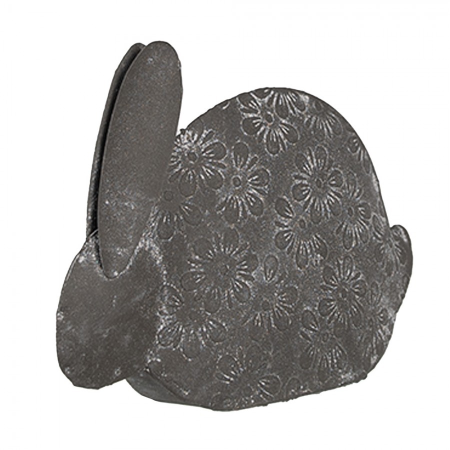 Šedá antik plechová figurka králík s květy - 16*4*11 cm