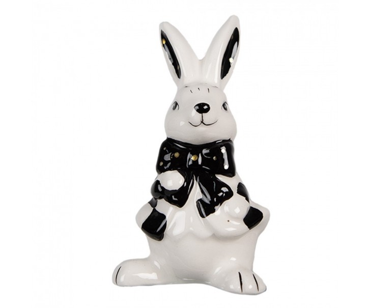 Figurka Králík 9 cm Bílá Černá Keramika - 5*4*9 cm Clayre & Eef