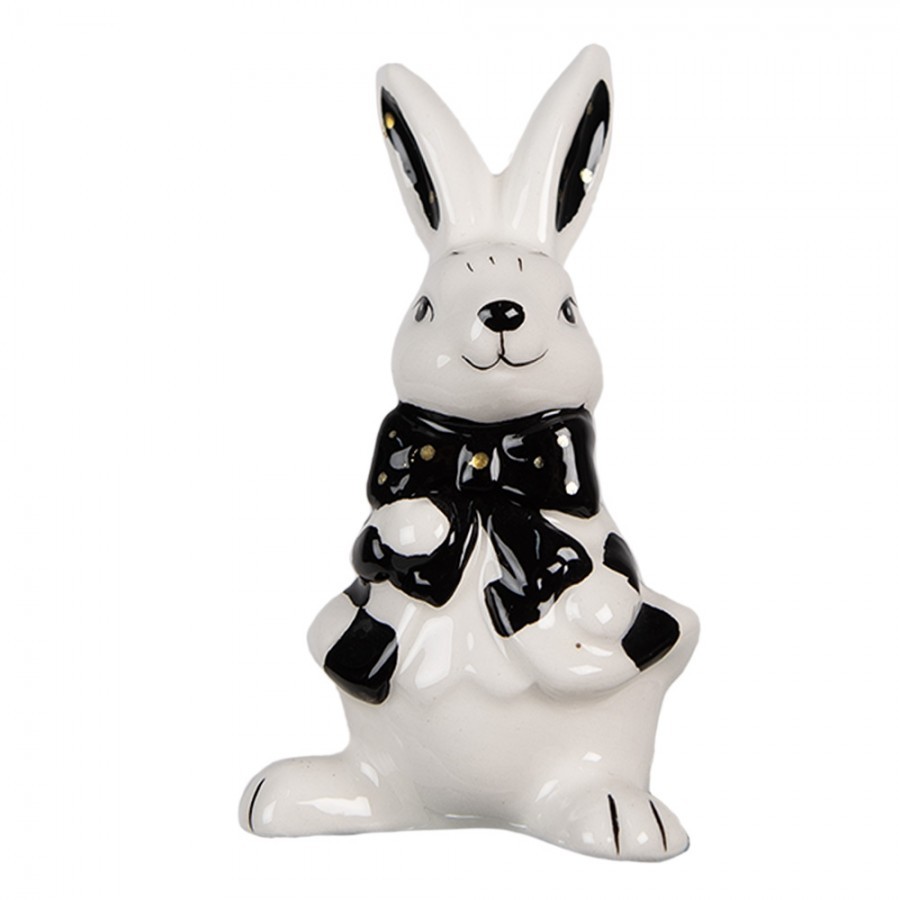 Figurka Králík 9 cm Bílá Černá Keramika - 5*4*9 cm