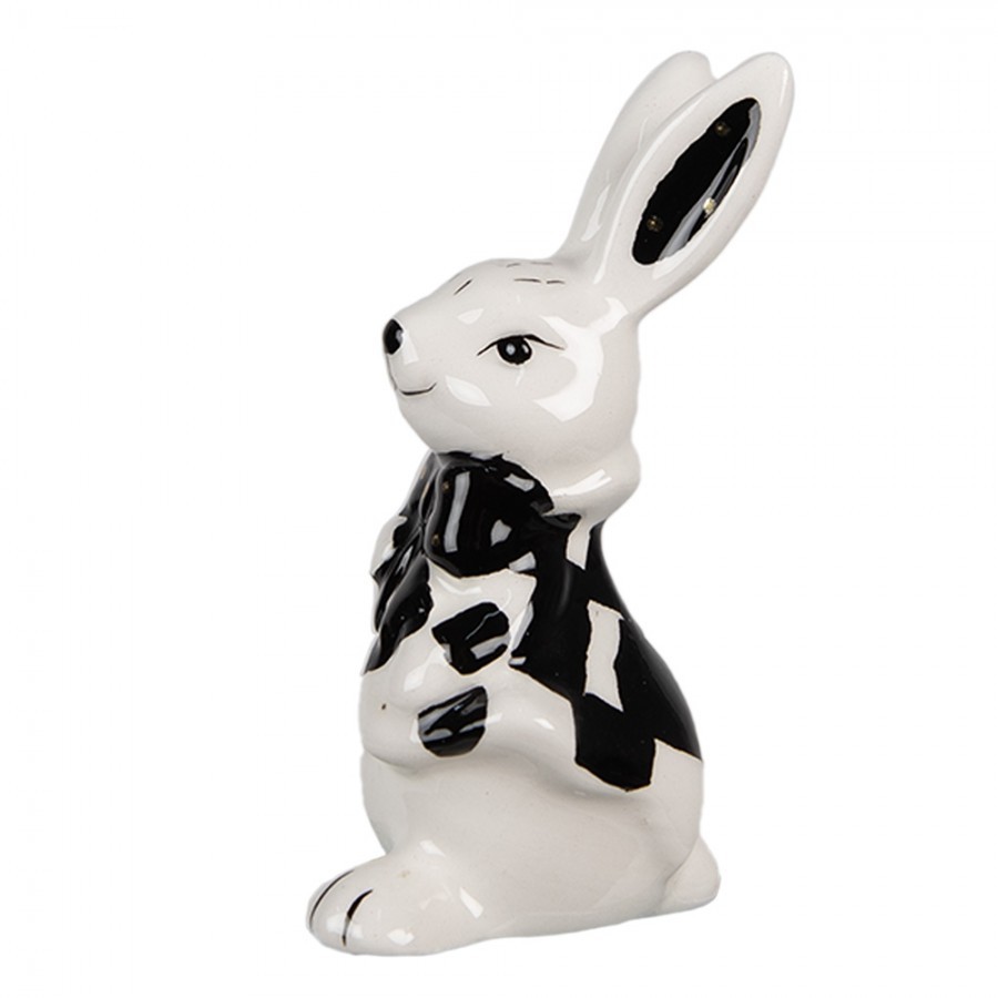 Figurka Králík 9 cm Bílá Černá Keramika - 5*4*9 cm