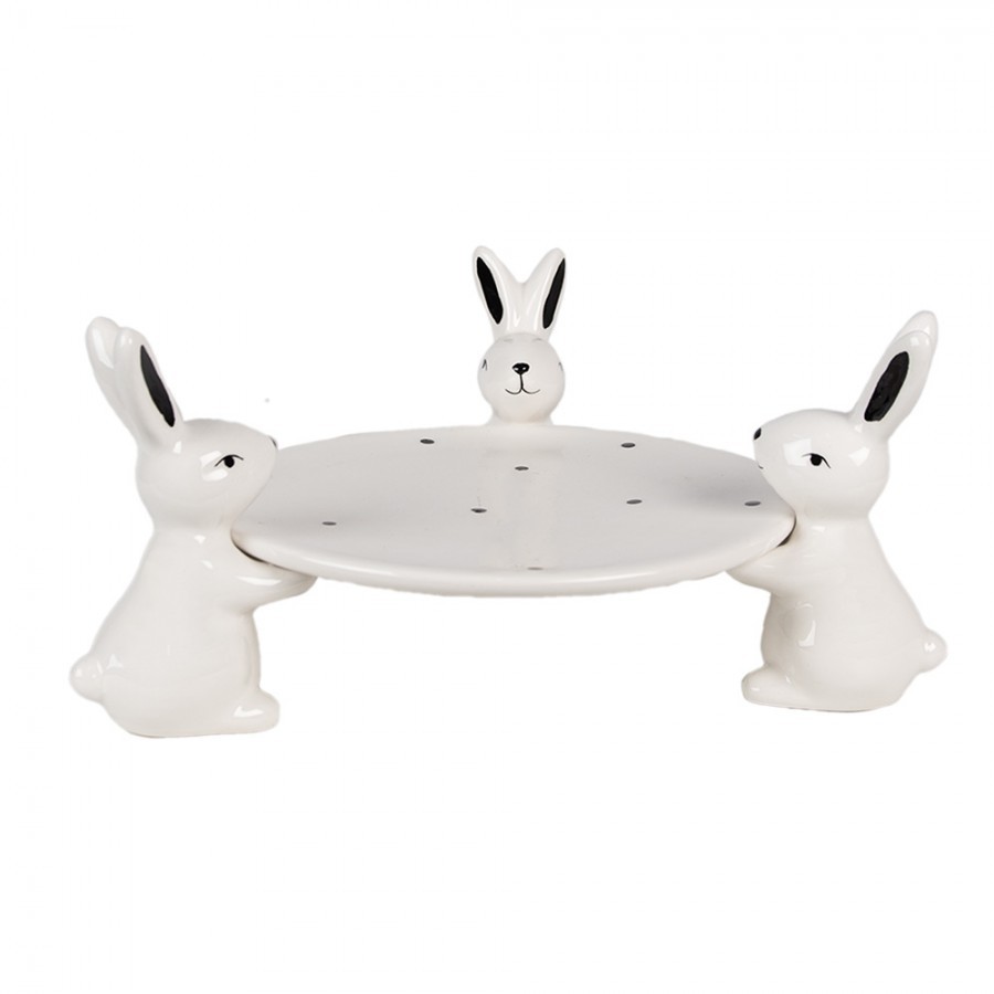 Černobílá keramická miska s králíčky Black&White Bunny - 24*23*12 cm 6CE1692