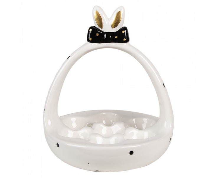 Černobílý keramický stojan na vajíčka Black&White Bunny - Ø 16*19 cm 