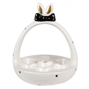 Černobílý keramický stojan na vajíčka Black&White Bunny - Ø 16*19 cm 