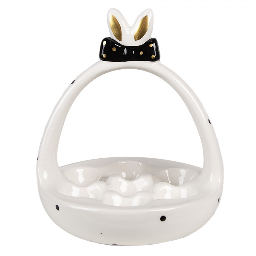 Černobílý keramický stojan na vajíčka Black&White Bunny - Ø 16*19 cm 